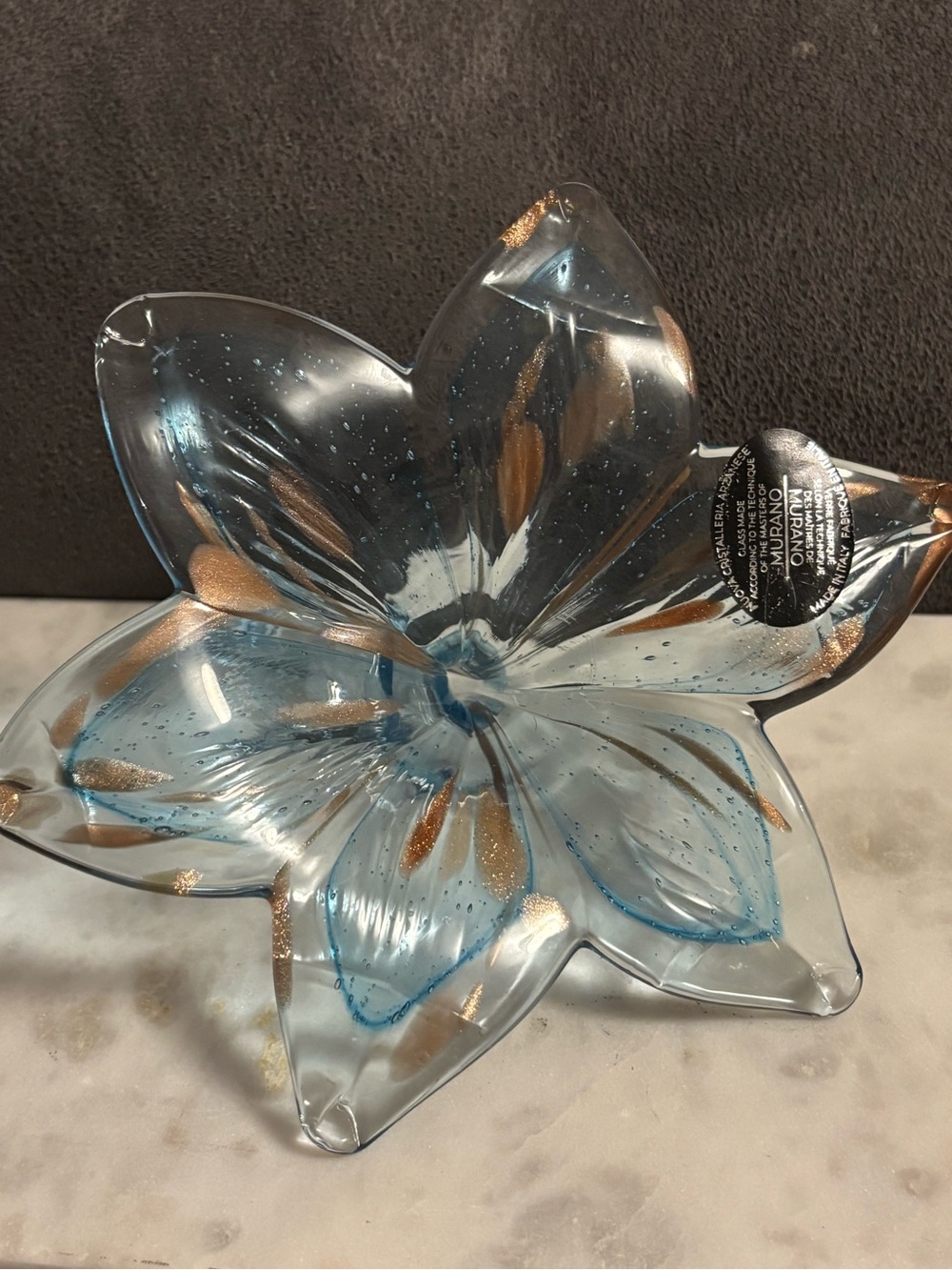 Stunning Murano Blue and Gold Starflower Glass